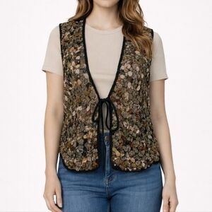 VTG HALSEY COLLECTION Basketweave Tie Back Grunge Hippie Waistcoat Vest